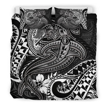 American Samoa Bedding Set - White Shark Polynesian Tattoo