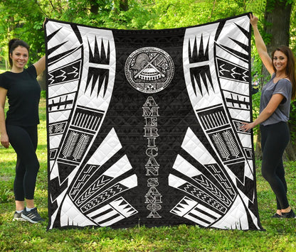 American Samoa Premium Quilt - American Samoa Seal Polynesian White Tattoo (Black)