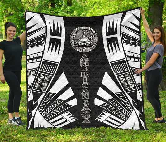 American Samoa Premium Quilt - American Samoa Seal Polynesian White Tattoo (Black)