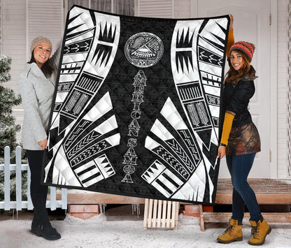 American Samoa Premium Quilt - American Samoa Seal Polynesian White Tattoo (Black)