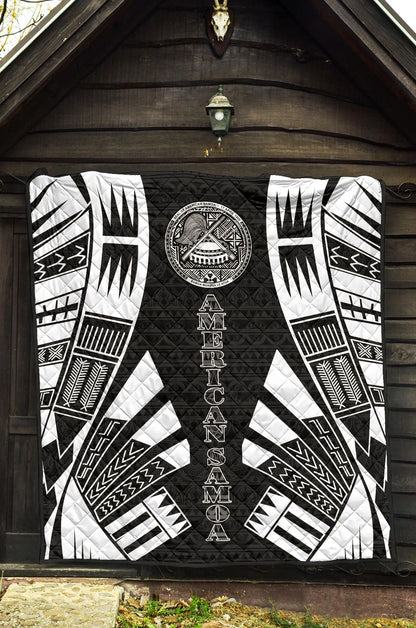 American Samoa Premium Quilt - American Samoa Seal Polynesian White Tattoo (Black)