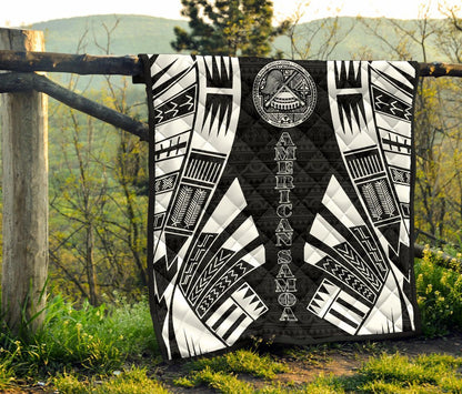 American Samoa Premium Quilt - American Samoa Seal Polynesian White Tattoo (Black)