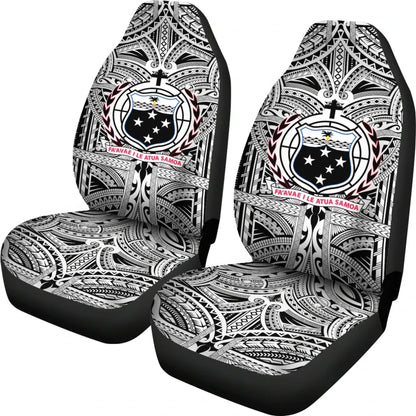 Samoa Car Seat Cover - Samoa Coat Of Arms, Polynesian Tattoo White And Black