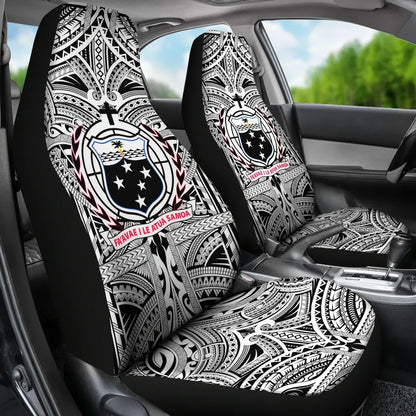 Samoa Car Seat Cover - Samoa Coat Of Arms, Polynesian Tattoo White And Black