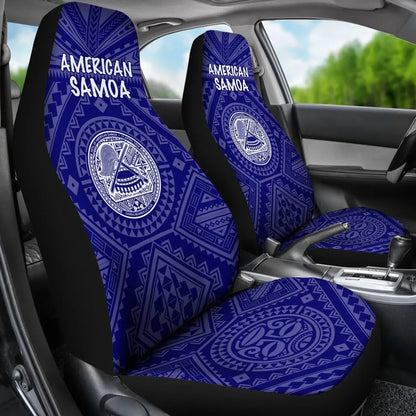 American Samoa Car Seat Covers - Seal In Polynesian Tattoo Style ( Blue)