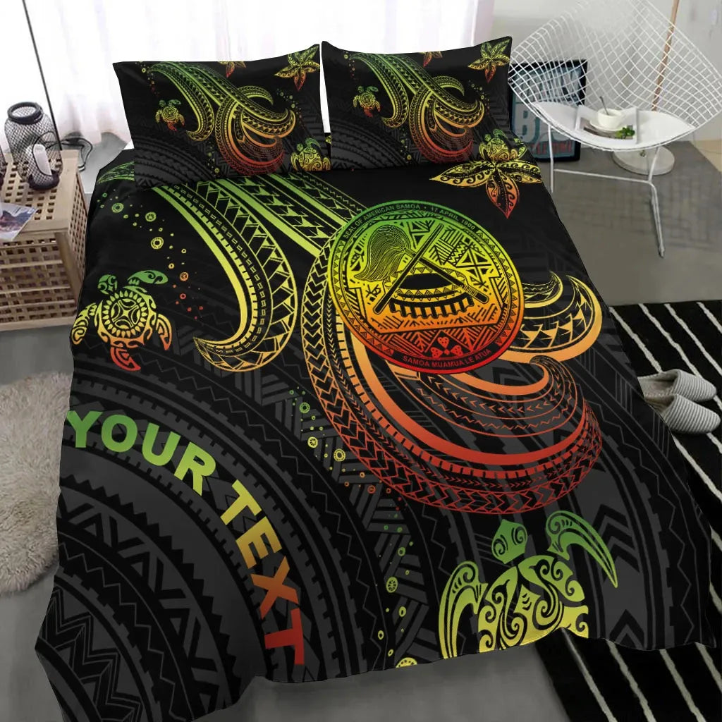 American Samoa Custom Personalised Bedding Set - Reggae Turtle