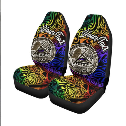 American Samoa Custom Personalised Car Seat Covers - Rainbow Polynesian Pattern