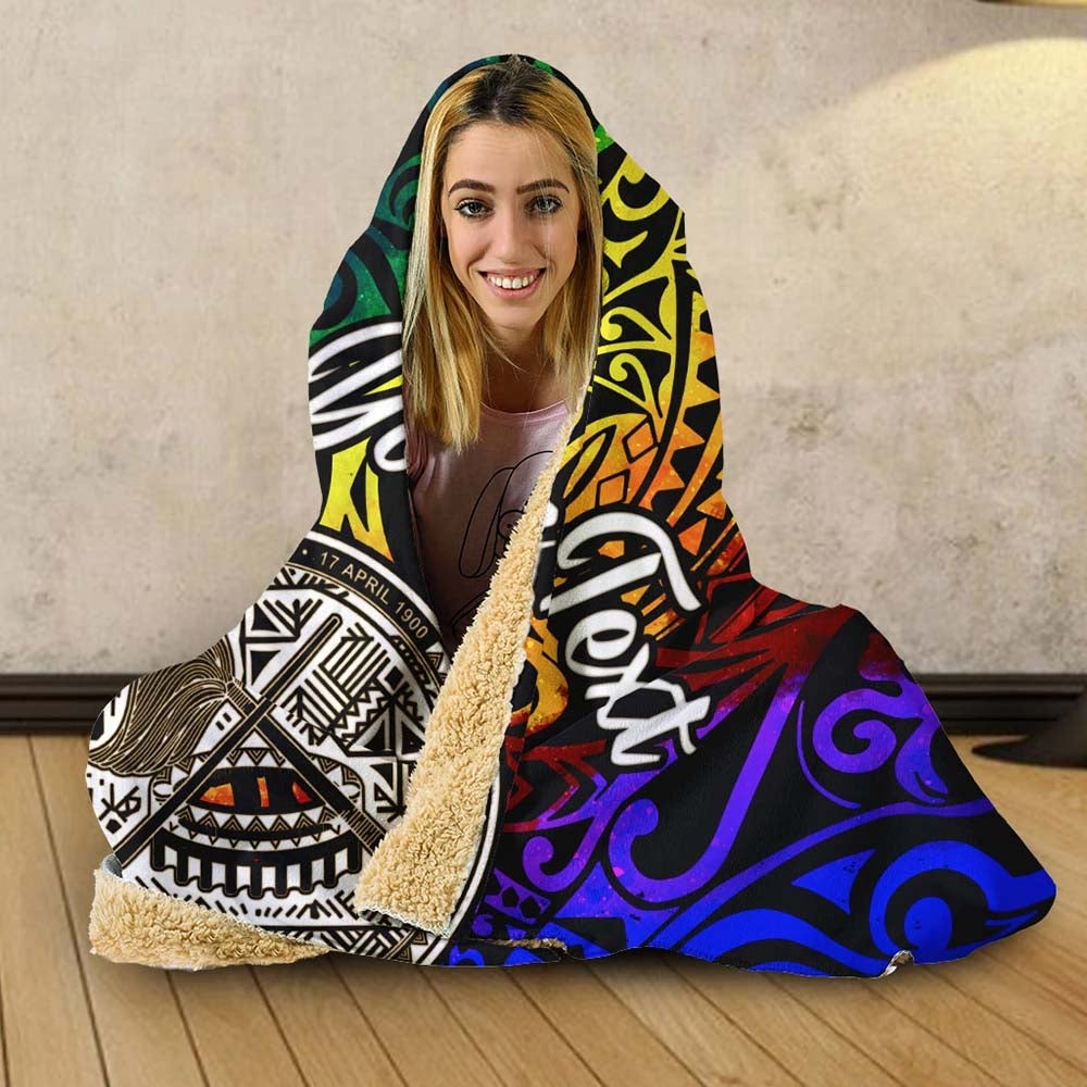 American Samoa Custom Personalised Hooded Blanket - Rainbow Polynesian Pattern