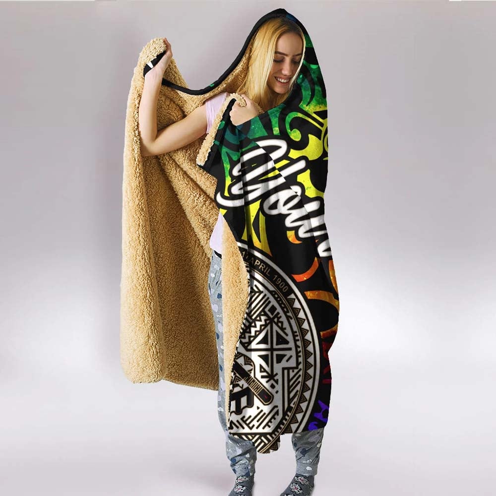 American Samoa Custom Personalised Hooded Blanket - Rainbow Polynesian Pattern