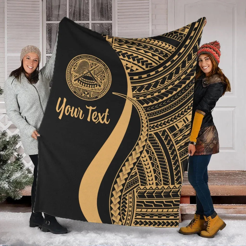 American Samoa Custom Personalised Premium Blanket - Gold Polynesian Tentacle Tribal Pattern