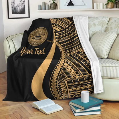 American Samoa Custom Personalised Premium Blanket - Gold Polynesian Tentacle Tribal Pattern