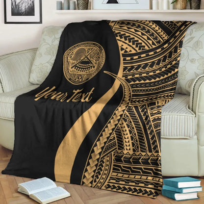 American Samoa Custom Personalised Premium Blanket - Gold Polynesian Tentacle Tribal Pattern