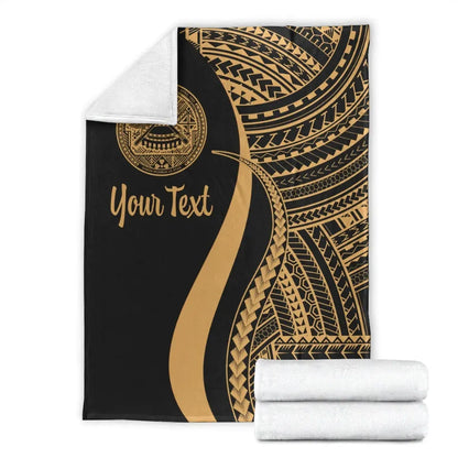 American Samoa Custom Personalised Premium Blanket - Gold Polynesian Tentacle Tribal Pattern