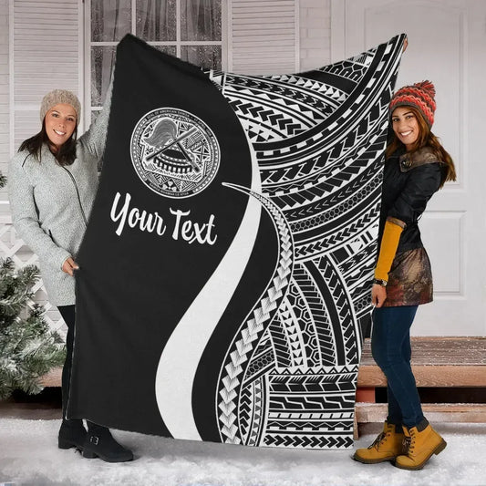American Samoa Custom Personalised Premium Blanket - White Polynesian Tentacle Tribal Pattern