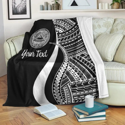 American Samoa Custom Personalised Premium Blanket - White Polynesian Tentacle Tribal Pattern
