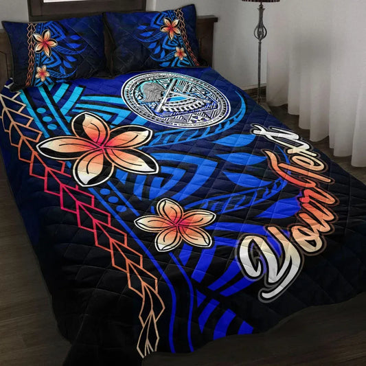 American Samoa Custom Personalised Quilt Bed Set - Vintage Tribal Moutain