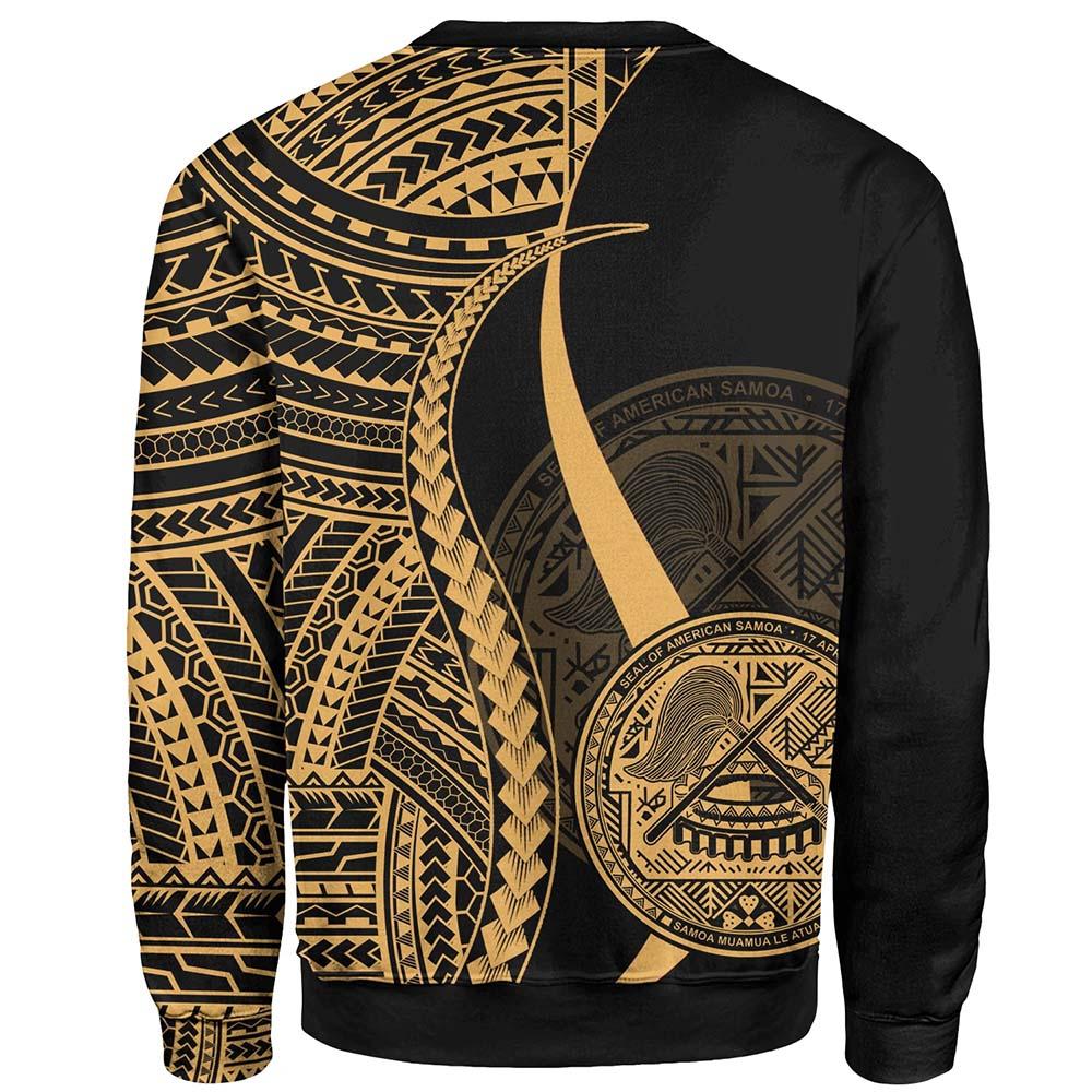 American Samoa Custom Personalised Sweatshirt - Gold Polynesian Tentacle Tribal Pattern