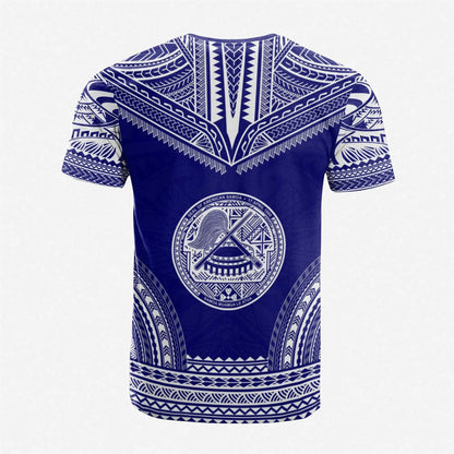 American Samoa Custom Personalised T-Shirt - American Samoa Seal Polynesian Chief Tattoo Blue Version