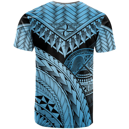 American Samoa Custom Personalised T-Shirt Blue - Polynesian Necklace and Lauhala