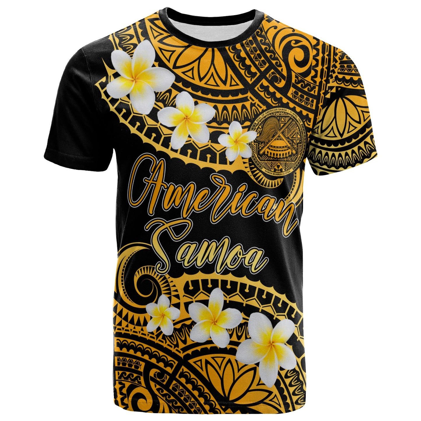 American Samoa Custom Personalised T-Shirt - Plumeria Polynesian Vibe Gold
