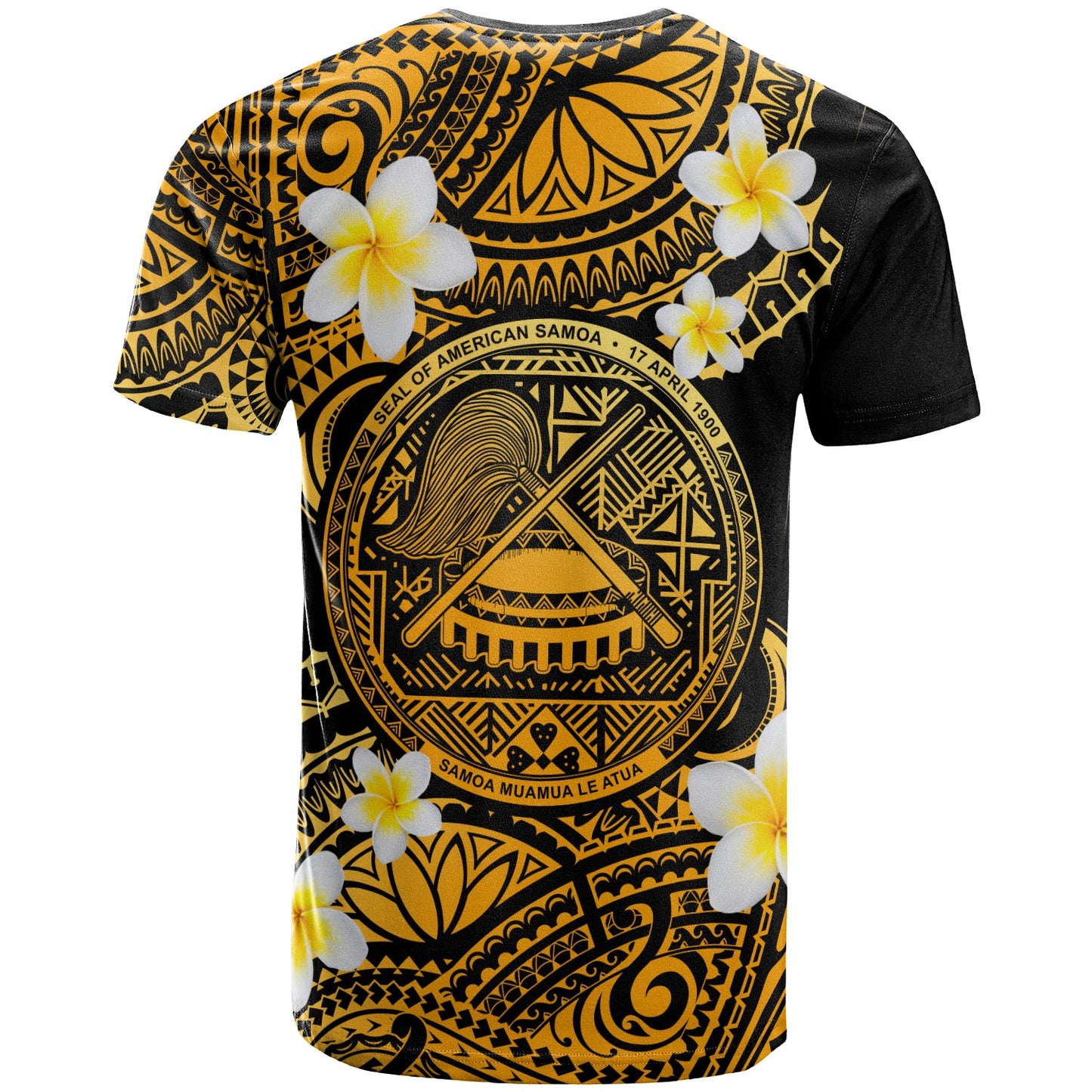 American Samoa Custom Personalised T-Shirt - Plumeria Polynesian Vibe Gold