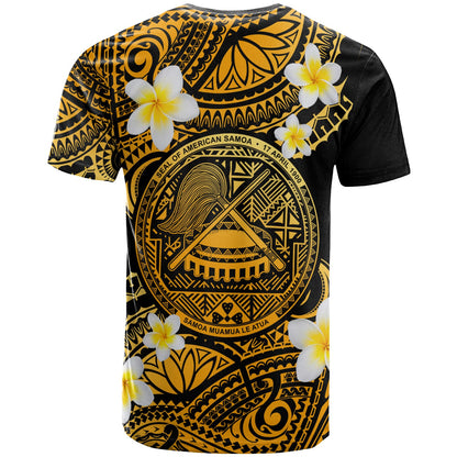 American Samoa Custom Personalised T-Shirt - Plumeria Polynesian Vibe Gold