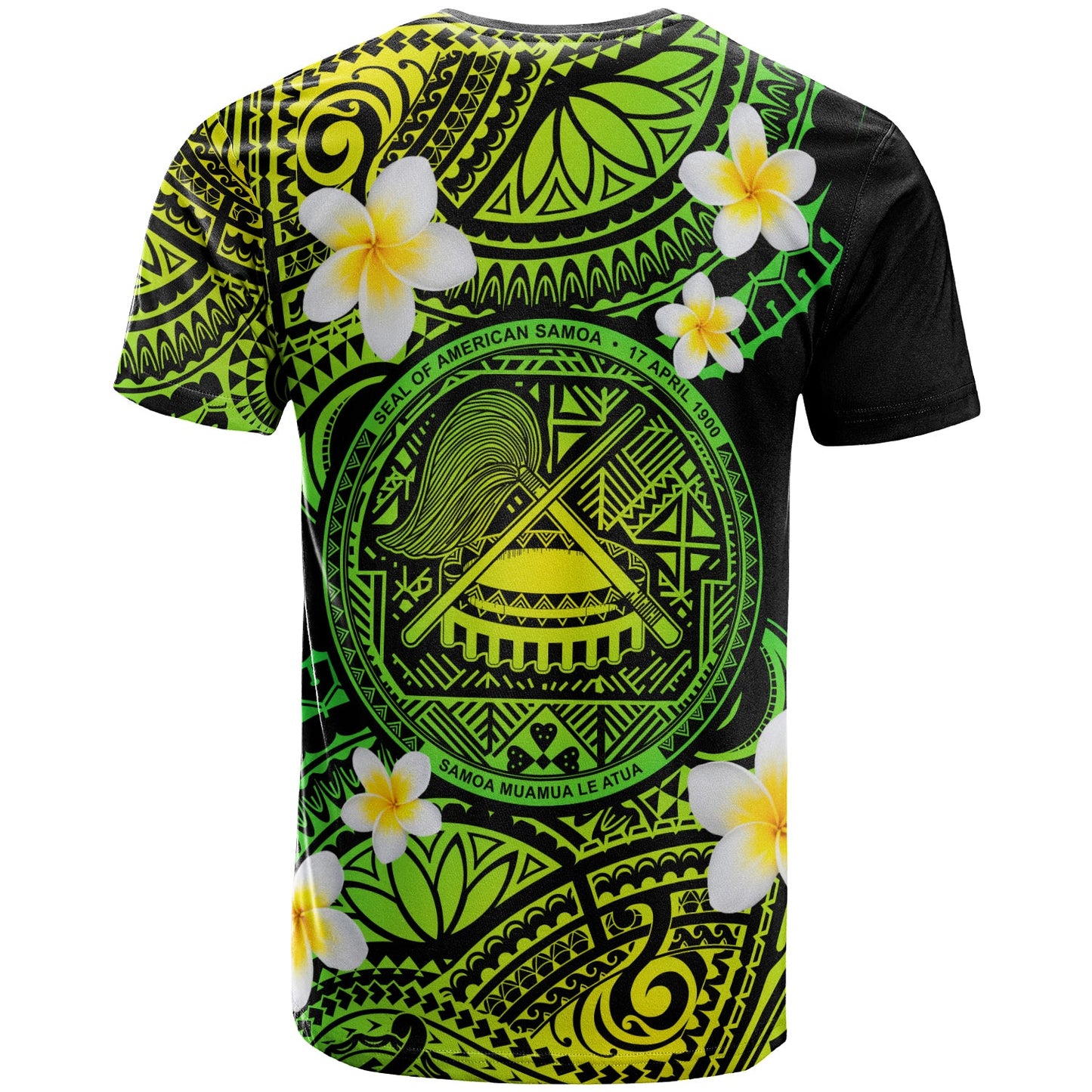 American Samoa Custom Personalised T-Shirt - Plumeria Polynesian Vibe Green