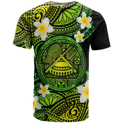 American Samoa Custom Personalised T-Shirt - Plumeria Polynesian Vibe Green
