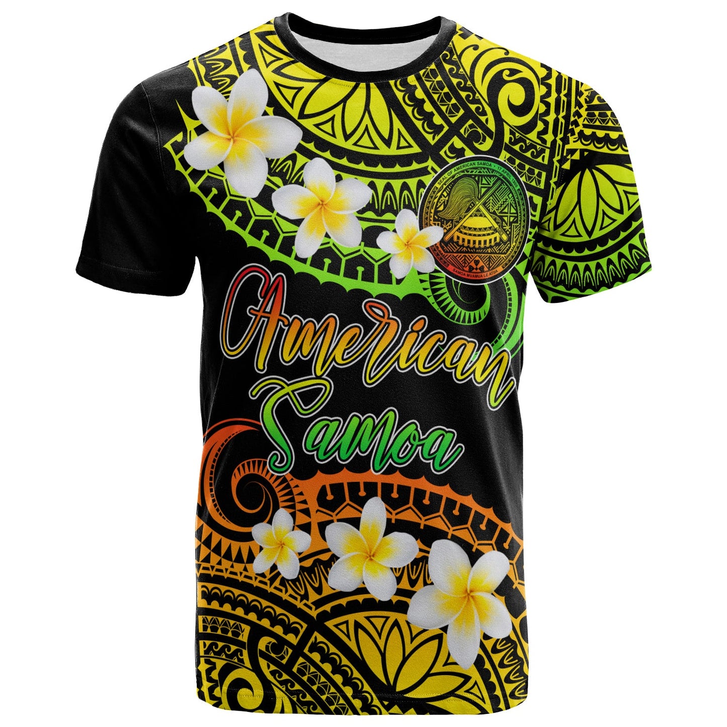 American Samoa Custom Personalised T-Shirt - Plumeria Polynesian Vibe Reggae