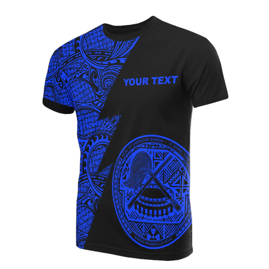 American Samoa Custom Personalised T-Shirt - Polynesian Pattern Blue Style