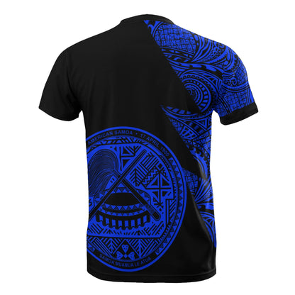 American Samoa Custom Personalised T-Shirt - Polynesian Pattern Blue Style