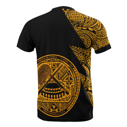 American Samoa Custom Personalised T-Shirt - Polynesian Pattern Gold Style