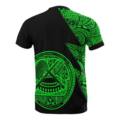 American Samoa Custom Personalised T-Shirt - Polynesian Pattern Green Style