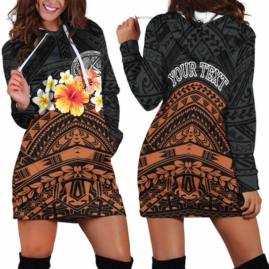 American Samoa Custom Personalised Female Hoodie Dress - Tribal Pattern Hibiscus