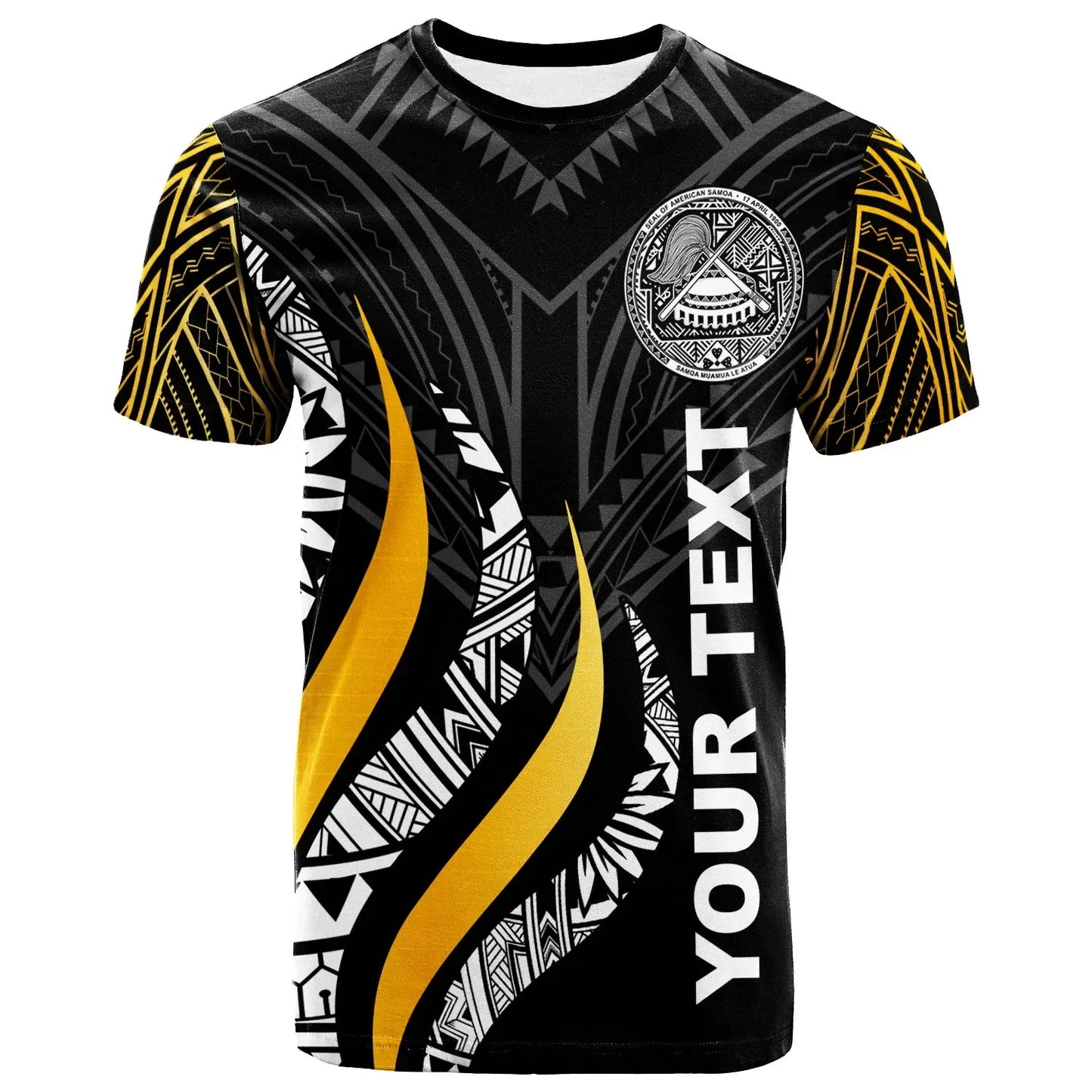 American Samoa Custom Personalised T-Shirts - American Samoa Strong Fire Pattern Gold