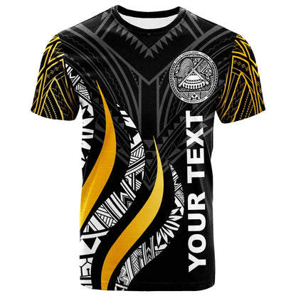 American Samoa Custom Personalised T-Shirts - American Samoa Strong Fire Pattern Gold