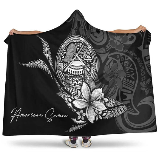 American Samoa Hooded Blanket - Fish With Plumeria Flowers Style