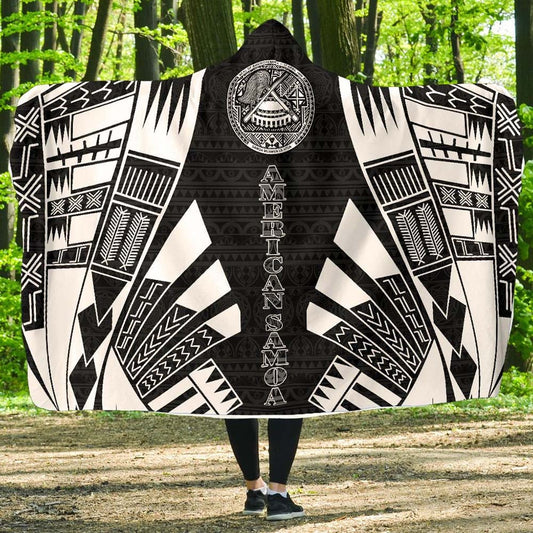 American Samoa Hooded Blanket - Polynesian Tattoo Black