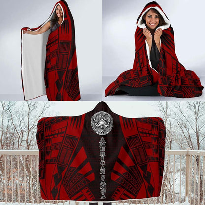 American Samoa Hooded Blanket - Polynesian Tattoo Red