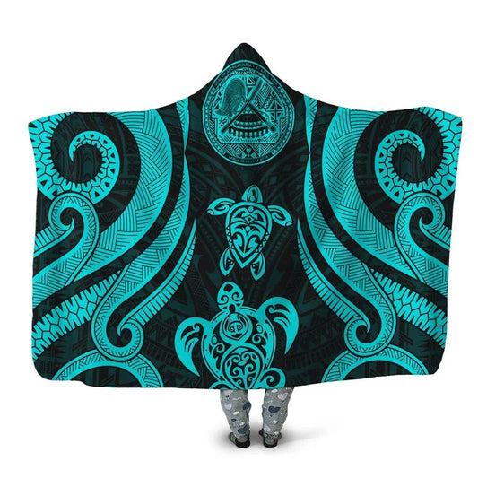 American Samoa Hooded Blanket - Turquoise Tentacle Turtle