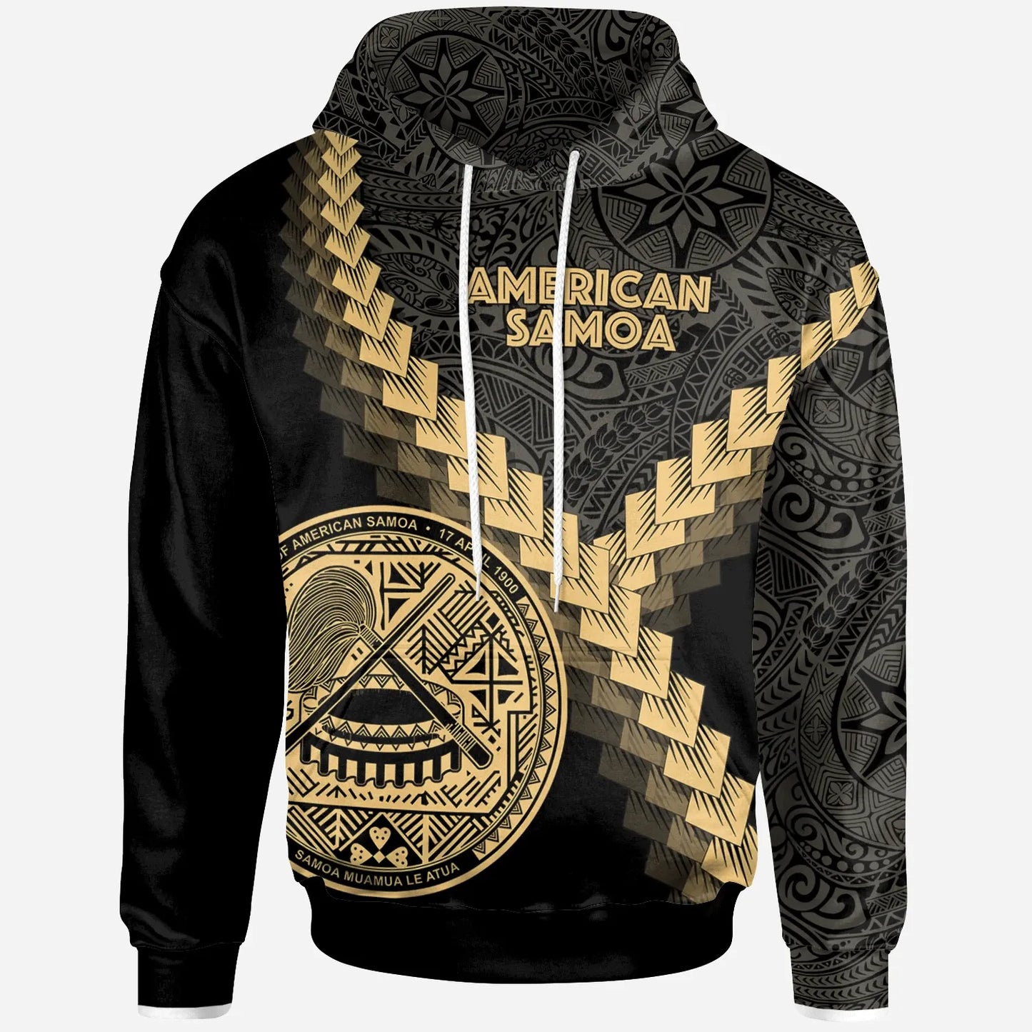American Samoa Hoodie - American Samoa Coat Of Arms With Polynesian Tattoo Gold