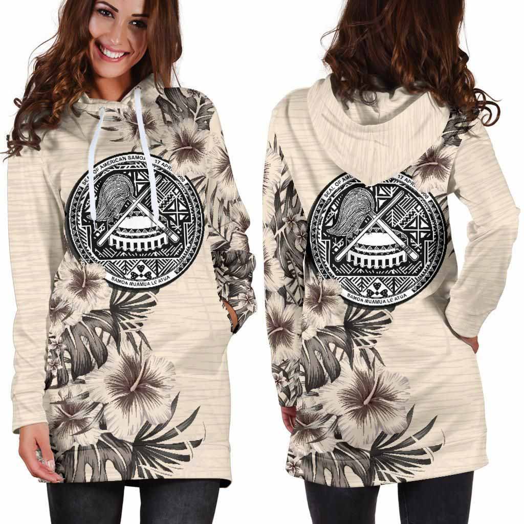 American Samoa Hoodie Dress - American Samoa Seal & Beige Hibiscus
