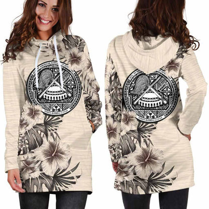 American Samoa Hoodie Dress - American Samoa Seal & Beige Hibiscus