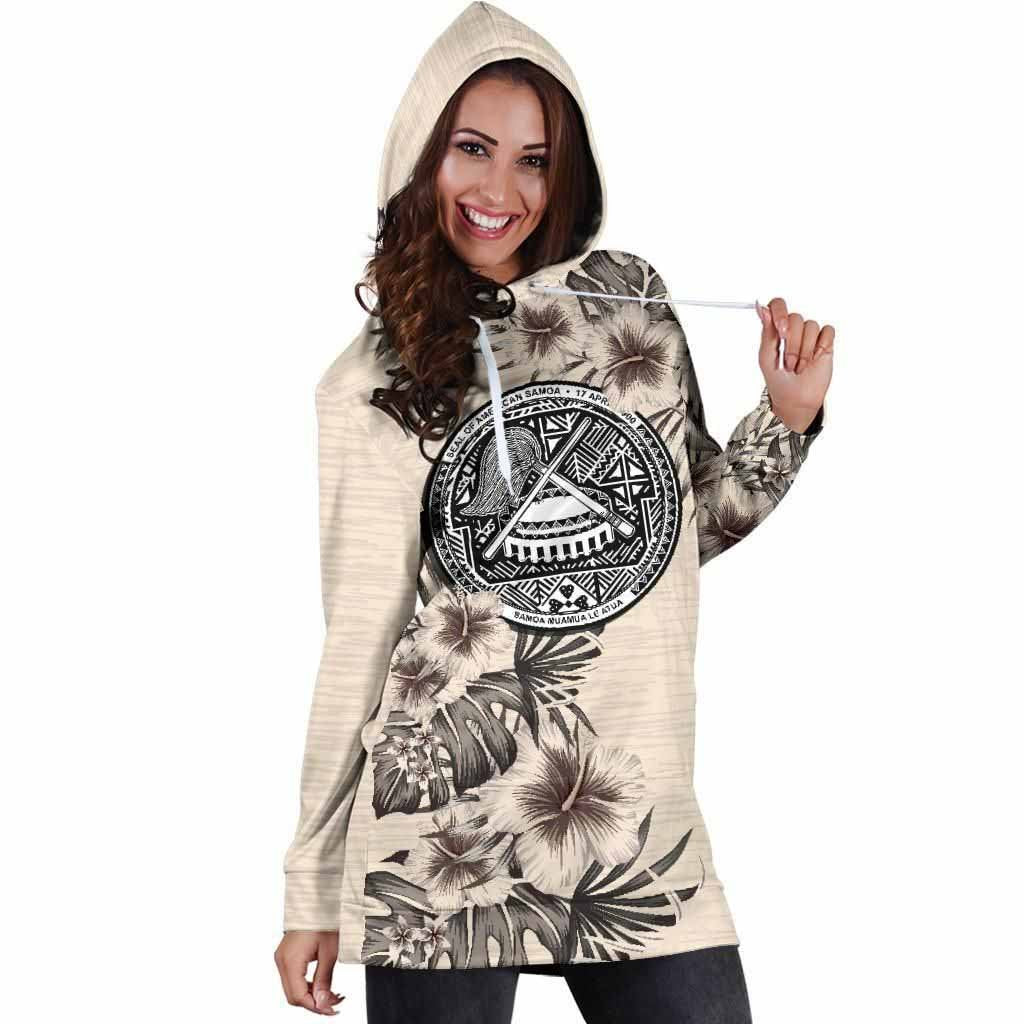 American Samoa Hoodie Dress - American Samoa Seal & Beige Hibiscus