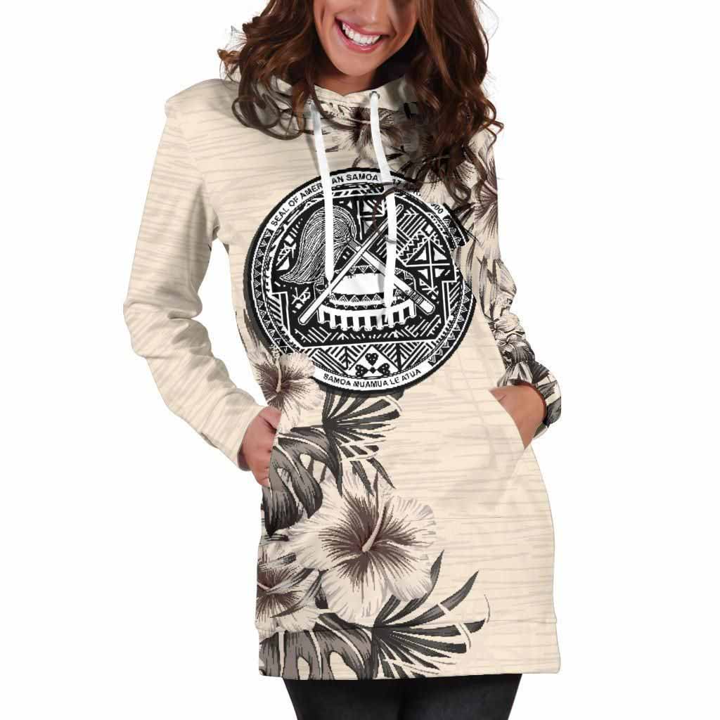 American Samoa Hoodie Dress - American Samoa Seal & Beige Hibiscus