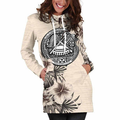 American Samoa Hoodie Dress - American Samoa Seal & Beige Hibiscus