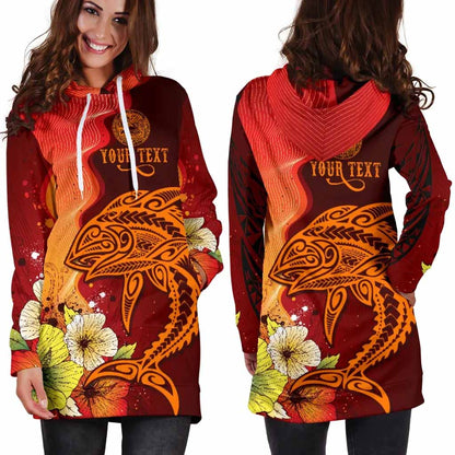 American Samoa Personalised Custom Female Hoodie Dress - Tribal Tuna Fish