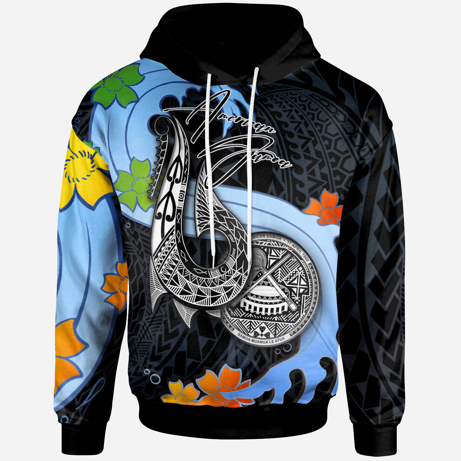 American Samoa Hoodie - Fish Hooks And Wave