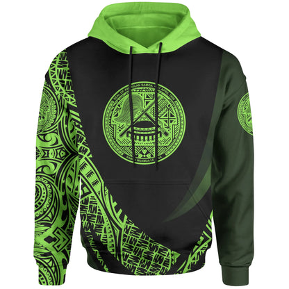 American Samoa Hoodie - Green Polynesian Patterns Sport Style