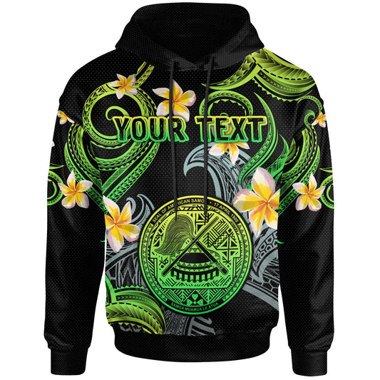 American Samoa Hoodie - Custom Personalised Polynesian Waves with Plumeria Flowers (Green)